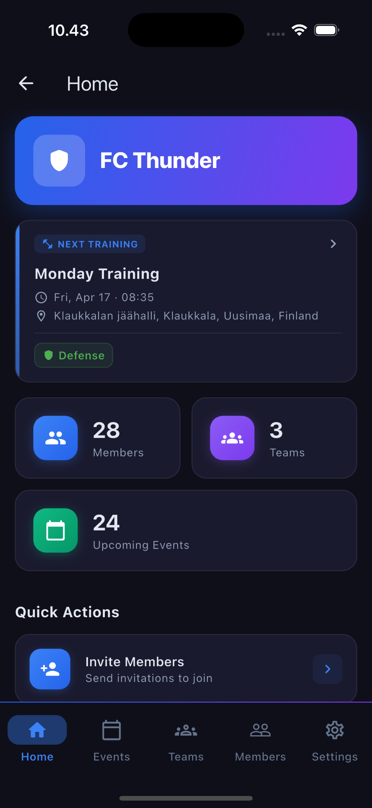 Club dashboard